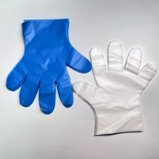 Guanti per le mani in plastica PE monouso trasparenti in polietilene trasparente per uso domestico per processi di ristorazione